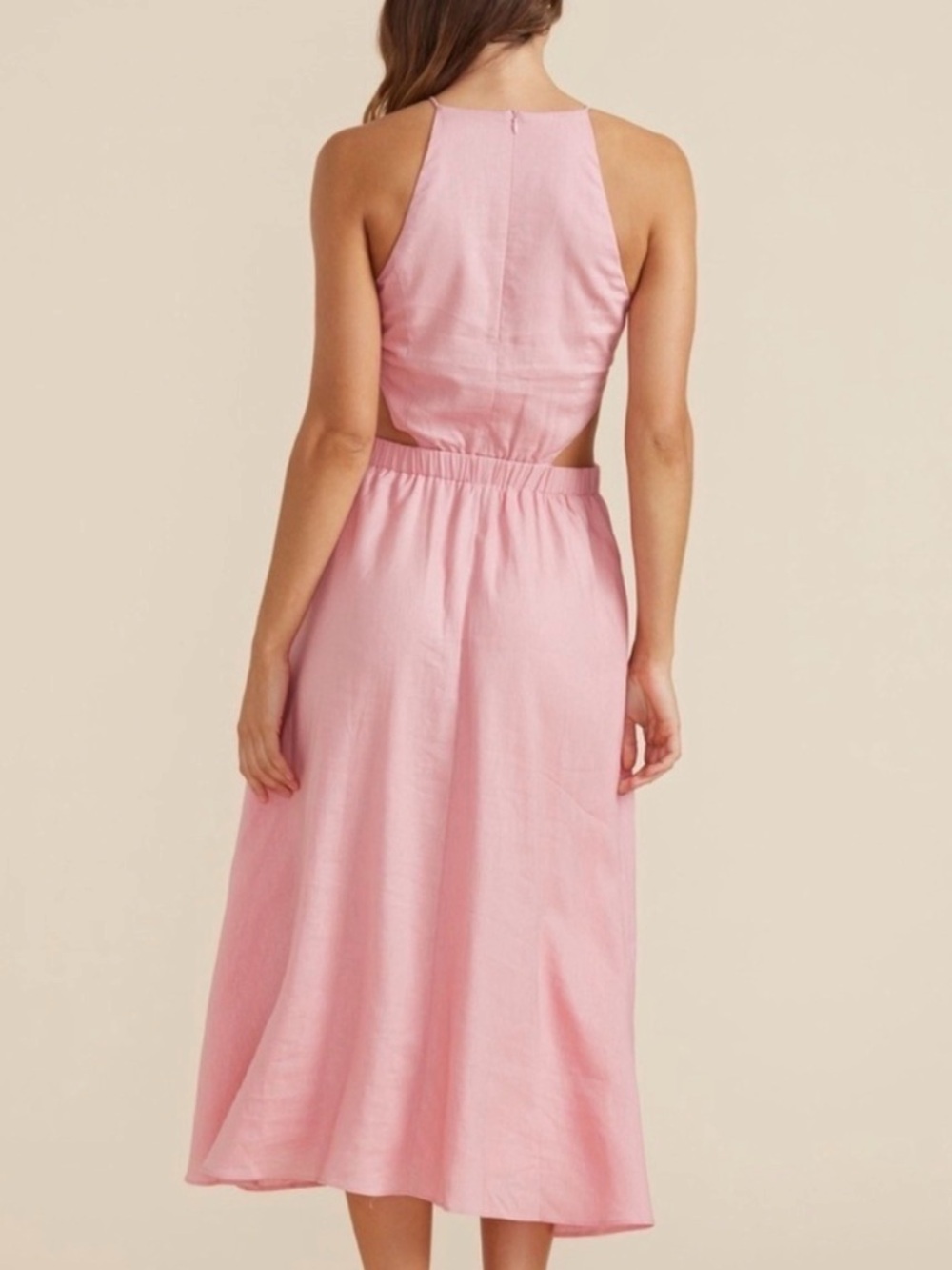 MINKPINK Blush Pink Halter Midi Dress with Side Cutouts - Picture 2 of 5